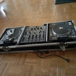 Denon 3700 cd turntables, Beringer DDM4000 mixer,